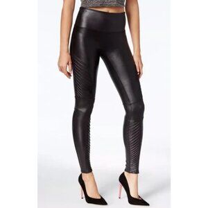 SPANX Faux Leather Moto Leggings in Black - Size Medium Mob Wives Glam Vamp